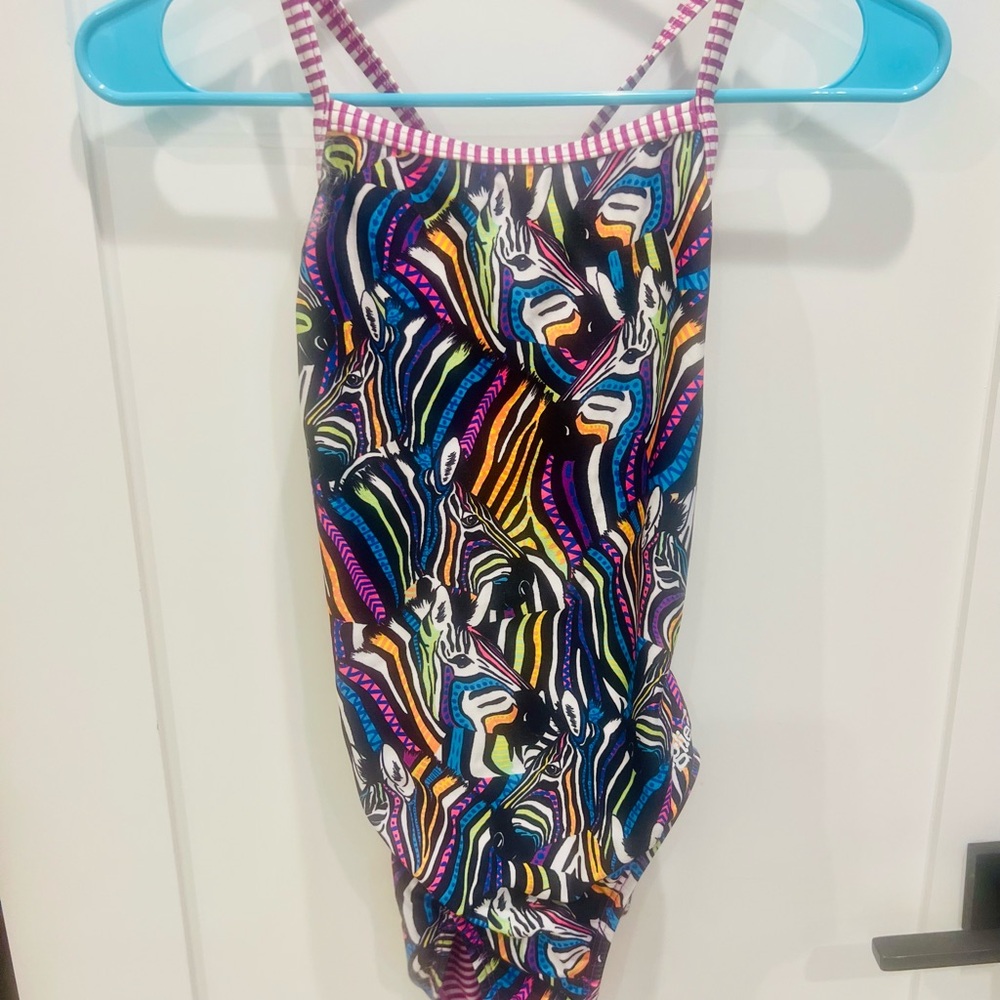 Girls' Multicolor Zebra-Print One-Piece Swimsuit